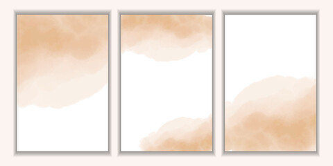 Watercolor background. Spots of beige paint. A set of templates for postcards, invitations, business cards. Vector image.