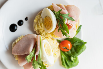 egg, ham, cheese dip, bread spread egg, ham, cheese  sandwich, finger party food, snack luch 