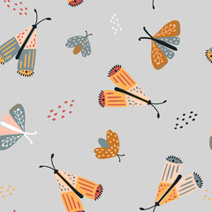 Boho seamless pattern with butterfly or moth