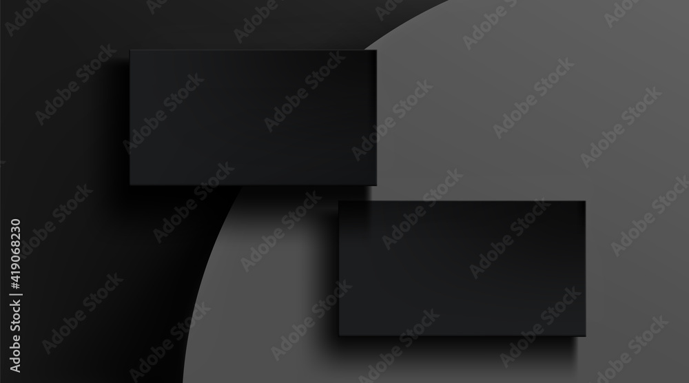 Aufkleber black business cards template on gray abstract background. vector realistic mockup of 3d blank matte