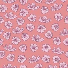 Seamless cherry blossom pattern vector. Hand drawn spring pattern for textile, corporate identity, stationery, packaging, wallpaper
