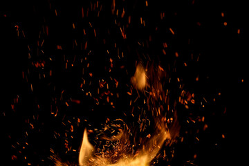 fire flame with sparks on black background
