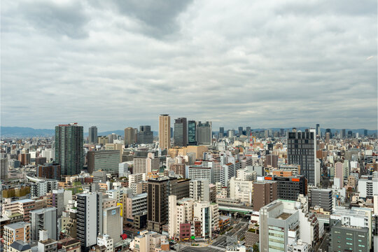 Bird's-eye view of Osaka city in Japan
