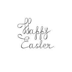 Handmade Happy Easter lettering on white background. Greeting card design. Banner, postcard, poster. Vector text.