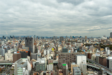 Fototapeta na wymiar Bird's-eye view of Osaka city in Japan 