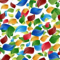 Vector seamless pattern with colorful falling leaves on a white background._A