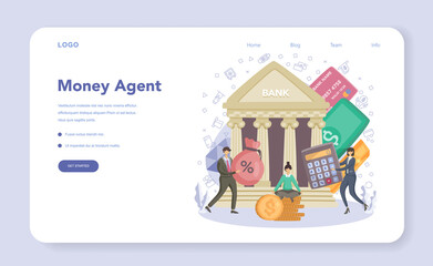 Naklejka premium Banker or banking web banner or landing page. Idea of finance income