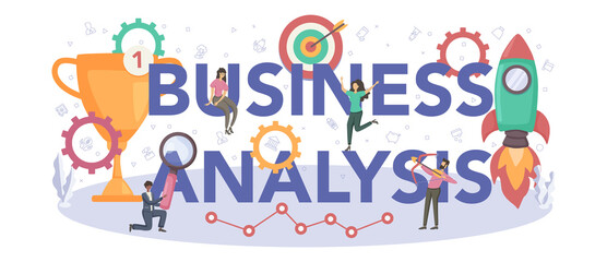 Business analysis typographic header. Financial operation optimization, strategy
