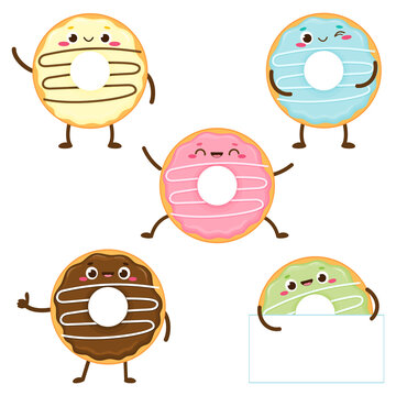 Cartoon cute colorful donut set with happy face