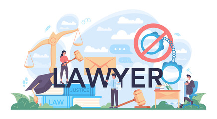 Lawyer typographic header. Punishment and judgement idea. Housing, family