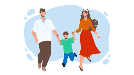Obraz premium Healthy Family Walking Together Outdoor Vector Illustration