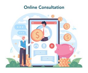 Pension fund online service or platform. Saving money for retirement