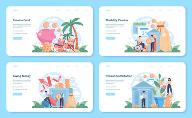 Pension fund web banner or landing page set. Saving money for retirement