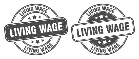 living wage stamp. living wage label. round grunge sign