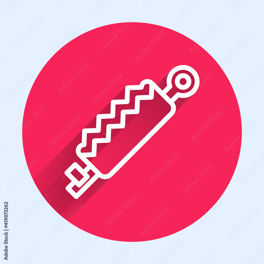 Poster white line trap hunting icon isolated with long shadow. red circle button. vector.