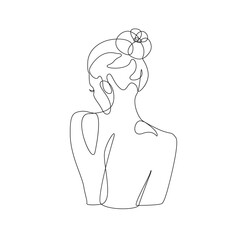 Woman Body Line Drawing. Abstract Minimal Female Back Icon, Logo. Continuous One Line Woman Nude Illustration. Modern Trendy Contour Drawing. Vector EPS 10.