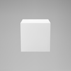 White 3d modeling cube with perspective isolated on grey background. Render a rotating 3d box in perspective with lighting and shadow. Realistic vector icon