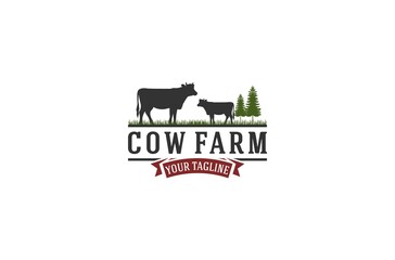 cow farm logos complete with lush cow vectors and grasses