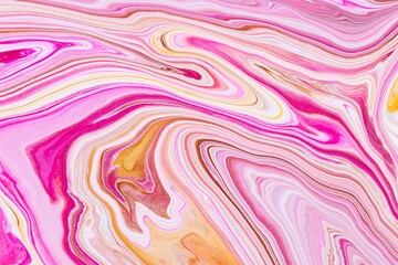 Fluid art texture. Abstract background with iridescent paint effect. Liquid acrylic picture with trendy mixed paints. Can be used for website background. Golden, white and coral overflowing colors