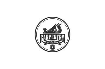 logo for carpenter with saw on white background