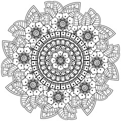 Mehndi flower for henna, mehndi, tattoo, decoration. decorative ornament in ethnic oriental style. doodle ornament. outline hand draw illustration. coloring book page.
