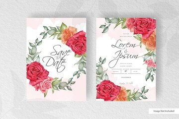 beautiful floral wreath with watercolor splash wedding invitation card template