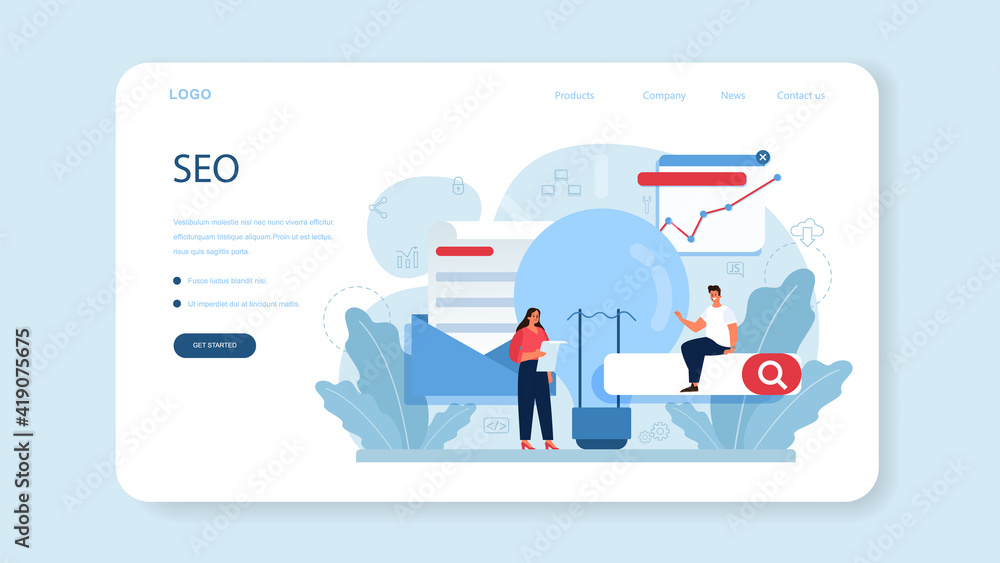 Poster process optimization web banner or landing page. idea of business