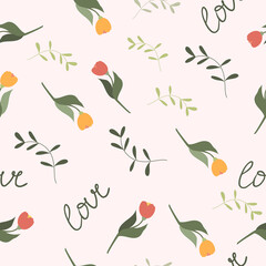 a pattern with tulips and green twigs. Spring seamless pattern with flowers