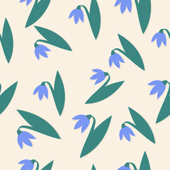 Spring vector seamless pattern with blue snowdrops