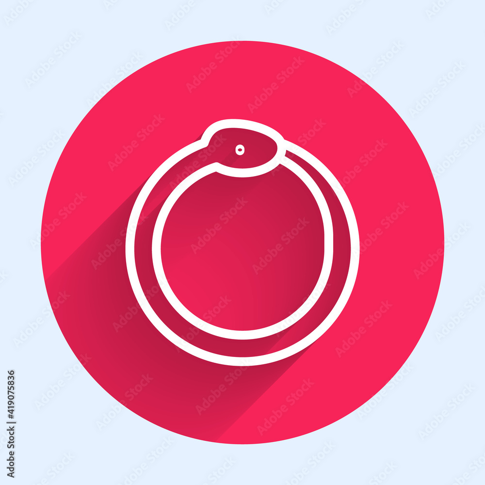 Aufkleber white line magic symbol of ouroboros icon isolated with long shadow. snake biting its own tail. anim