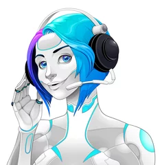 Rolgordijnen Vrouwelijke Android met koptelefoon. Vector geïsoleerd karakter © ddraw