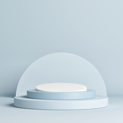 Minimal light blue podium for product display, 3d render, 3d illustration.