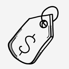 Money tag vector icon. Drawing sketch illustration hand drawn line eps10