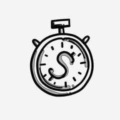 Stopwatch money vector icon. Drawing sketch illustration hand drawn line eps10
