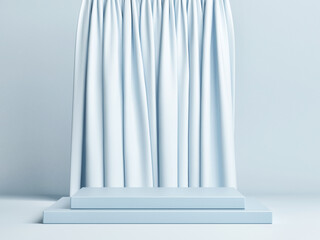 Minimal light blue podium for product display, 3d render, 3d illustration.