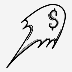 Comet with money vector icon. Drawing sketch illustration hand drawn line eps10