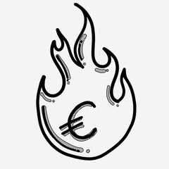 Money fire vector icon. Drawing sketch illustration hand drawn line eps10