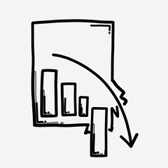Document arrow graph down vector icon. Drawing sketch illustration hand drawn line eps10
