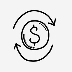 Coin reload vector icon. Drawing sketch illustration hand drawn line eps10