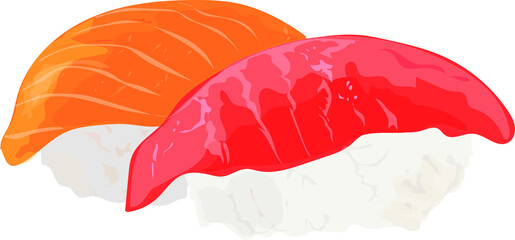 Japanese cuisine. Salmon sushi Tuna Sushi isolated on white background , vector illustration, vector eps 8