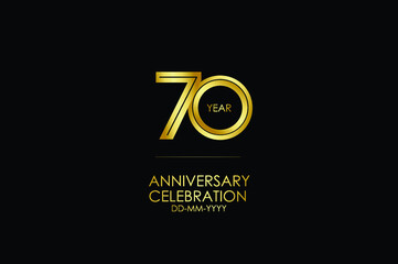 70 year anniversary celebration Gold Line. logotype isolated on Black background for celebration, invitation card, and greeting card-Vector