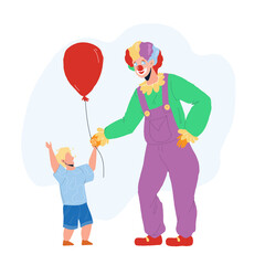 Obraz na płótnie Canvas Clown Giving To Little Boy Child Balloon Vector