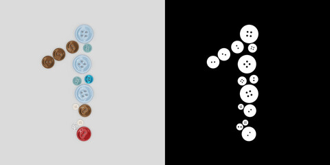 Symbol 1 of sewing buttons. 3D visualization. 3D render.