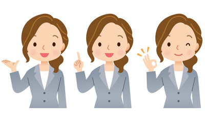 スーツを着た女性　表情ポーズ　セット