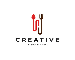 Fototapeta na wymiar Spoon fork vector logo icon design. Creative H letter logo design
