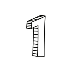 Vector illustration of number one in sketch style. Hand drawn figure 1