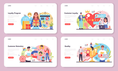 Customer loyalty web banner or landing page set. Marketing program