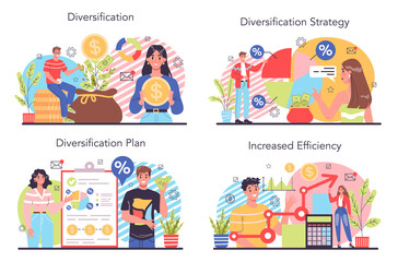 Business diversification concept set. Risk management strategy