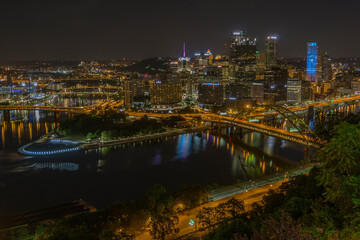 Naklejka na ściany i meble Pittsburgh Skyline at night From Mount Washington
