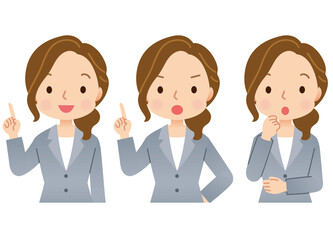 スーツを着た女性　表情ポーズ　セット
